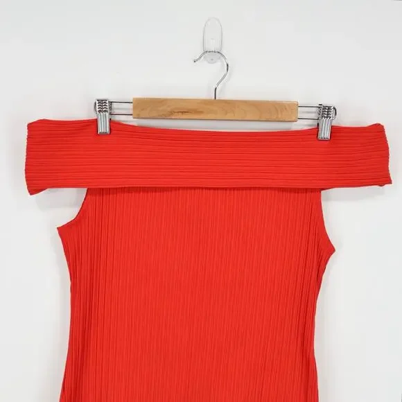 NWT Madewell Ribbed Off-The-Shoulder Top In Red Rouge Size Medium - Picture 5 of 8